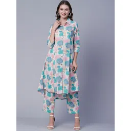 FASHOR Floral Printed Panelled Pure Cotton Kurta With Trousers-picture-34