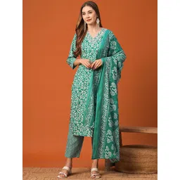 FASHOR Floral Printed Straight Kurta with Trousers & With Dupatta-image-30
