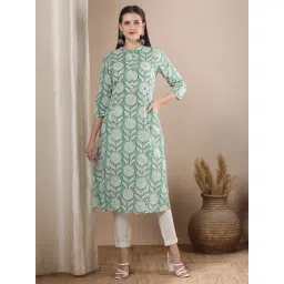Fashor Green Pure Cotton Printed Three-Quarter Sleeves Kurta-picture-35