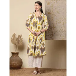 Fashor Off White Cotton A-Line Fit Printed Kurta-picture-44