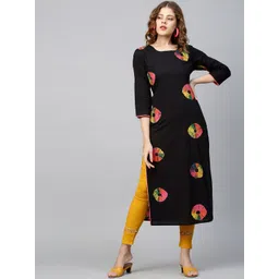 FASHOR Women Black & Pink Cotton Dyed Kurta-picture-29