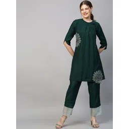 FASHOR Women Dark Green Embellished Co-ords-image-26
