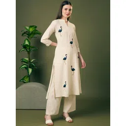 FASHOR Women Ethnic Motifs Embroidered Regular Thread Work Pure Cotton Kurta with Palazzos-image-19