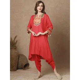 FASHOR Women Ethnic Motifs Printed Regular Beads and Stones Kurta with Dhoti Pants-image-4