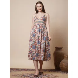 FASHOR Women Ethnic Motifs Printed Shoulder Straps Neck A-Line Midi Dress-image-7