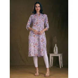 FASHOR Women Floral Printed & Mirror Embroidered Straight Fit Kurta-picture-10