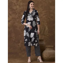 FASHOR Women Floral Printed Cotton Kurta with Trousers-picture-11