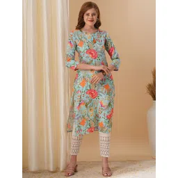FASHOR Women Floral Printed Flared Sleeves Sequinned Kurta-picture-30