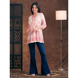 FASHOR Women Floral Printed Mirror Work Pure Cotton Kurti-image-47