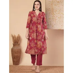 FASHOR Women Floral Printed Regular Kurta with Trousers-picture-18