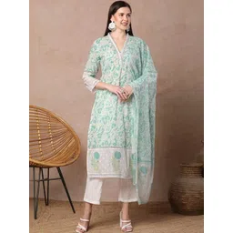 FASHOR Women Floral Printed Regular Kurta with Trousers & With Dupatta-picture-17