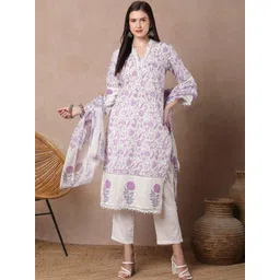 FASHOR Women Floral Printed Regular Kurta with Trousers & With Dupatta-picture-16