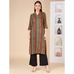 FASHOR Women Floral Printed Regular Sleeves Sequinned Straight Kurta-picture-26