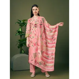 FASHOR Women Floral Printed Regular Thread Work Kurta with Trousers & With Dupatta-picture-22
