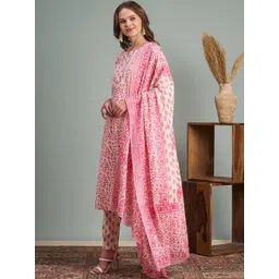 FASHOR Women Floral Printed Regular Thread Work Pure Cotton Kurta with Trousers & With Dupatta-picture-23