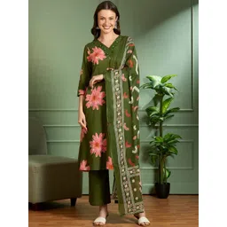 FASHOR Women Floral Printed Regular Thread Work Pure Cotton Kurta with Trousers & With Dupatta-picture-24