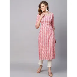 FASHOR Women Pink & Off White Ethnic Motifs Printed Straight Kurta-picture-16