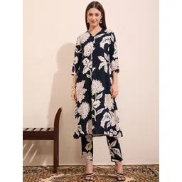 FASHOR Women Printed V-Neck Top Type Tunic & Trousers Co-Ords-picture-39