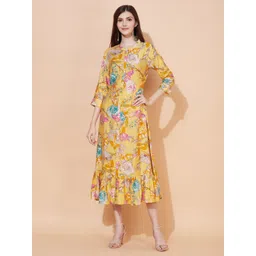FASHOR Women Yellow Floral A-Line Midi Dress-image-48