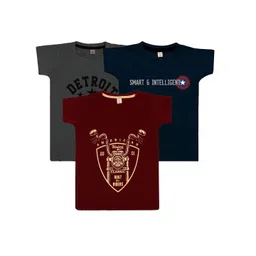 FASLA Boys Pack Of 3 Graphic PrintedRound Neck Pure Cotton T-shirts-image-15