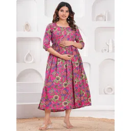 Fasnesio Women Floral Printed Maternity Cotton Anarkali Kurta-picture-21