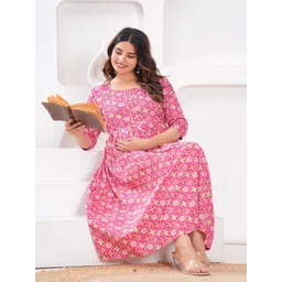 Fasnesio Women Floral Printed Maternity Cotton Anarkali Kurta-picture-28