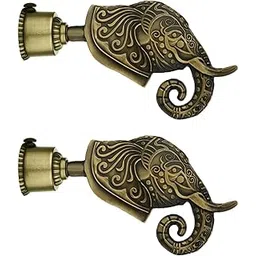 FAST Cb03Z Stainless Steel Elephant Brass Antique Printed Opaque Curtain Rod Pocket Brackets Finials Suitable For 1 Inch Printed Curtain Rod (Gold) -Pack Of 2-picture-11