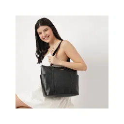 fastrack accessories Black Croc Textured Structured Tote Bag For Women-picture-10