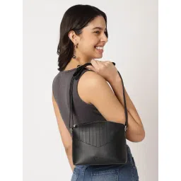 Fastrack Black Faux Leather Textured Sling Handbag-picture-12