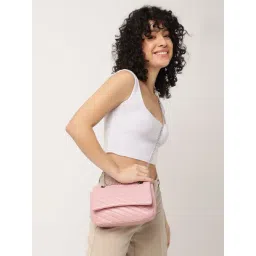 Fastrack CL7 Powder Pink Quilted Medium Sling Handbag-picture-38