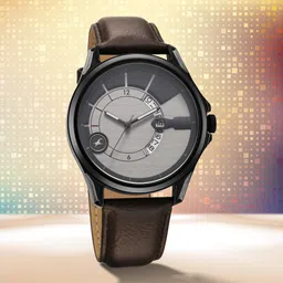 Fastrack Groove Quartz Analog with Date Two Toned Dial Brown Leather Strap Watch For Guys-picture-12
