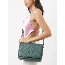 Fastrack Malachite Green Quilted Faux Leather Sling Handbag-image-10