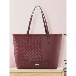 Fastrack Maroon Faux Leather Textured Tote Handbag-picture-11