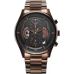 fastrack Mens Opulence Sun Moon Chronograph Black Dial Brown Metal Strap Analog Quartz Watch for Guys-picture-39