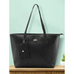 Fastrack MTO MTS Black Textured Medium Tote Handbag with Pouch-picture-27