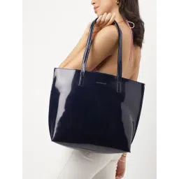 Fastrack Navy Blue Solid Faux Leather Tote Handbag-picture-32