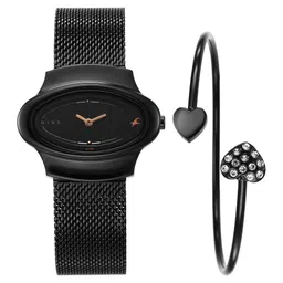 Fastrack Pulse Quartz Analog Black Dial Black Stainless Steel Strap Oval Shaped Watch For Girls-picture-28