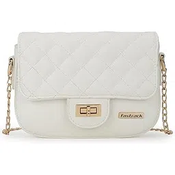 fastrack Quilted Sling Bag For Women, Girls and Ladies | with Flap and Twist Closure |Chicest Chain Strap Sling Bag | Ladies Purse Handbag | Slings For Casual Carry, White-picture-37