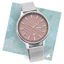 Fastrack Ruffles Quartz Analog with Day and Date Pink Dial Stainless Steel Strap Watch for Girls-picture-31