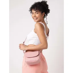 Fastrack Structure Powder Pink Textured Small Sling Handbag for Women-picture-34