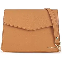 fastrack TanEdge Sling | Faux-Leather Women’s Handbag | Structured Tan Sling with Gold Accent Strap & Dual Closure-picture-16