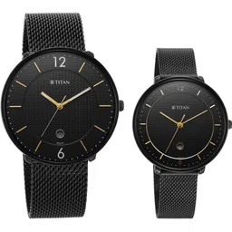 fastrack Titan Bandhan With Date Black Dial Black Stainless Steel Strap Couple Analog Watch - For Men & Women NT18492651NM01-picture-12