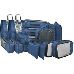 fatmug Polyester Packing Cubes Travel Bag Organiser Set Of 15(2L,2M,2S, 2Slim, 3 Shoe & 4 Laundry Pouch)-Navy Blue-picture-56