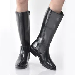 fausto Knee Length Side Zipper Closure Pointed Toe Flared Heel Boots For Women-picture-17