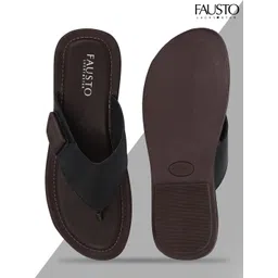 FAUSTO Men Black & Brown Solid Slip-On Flip Flops-picture-29