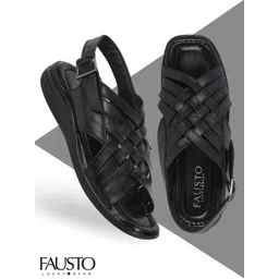 FAUSTO Men Black Leather Comfort Sandals-picture-19