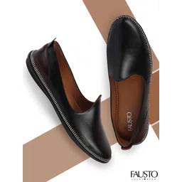 FAUSTO Men Black Leather Ethnic Mojaris-image-48