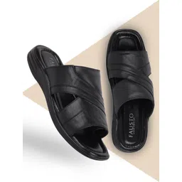 FAUSTO Men Black Leather Lightweight Comfort Sandals image 1