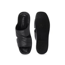 FAUSTO Men Black Leather Lightweight Comfort Sandals image 5