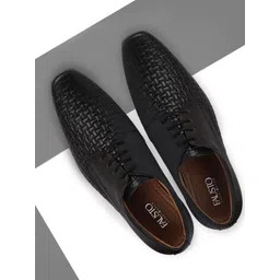 FAUSTO Men Black Solid Leather Formal Derbys-picture-22